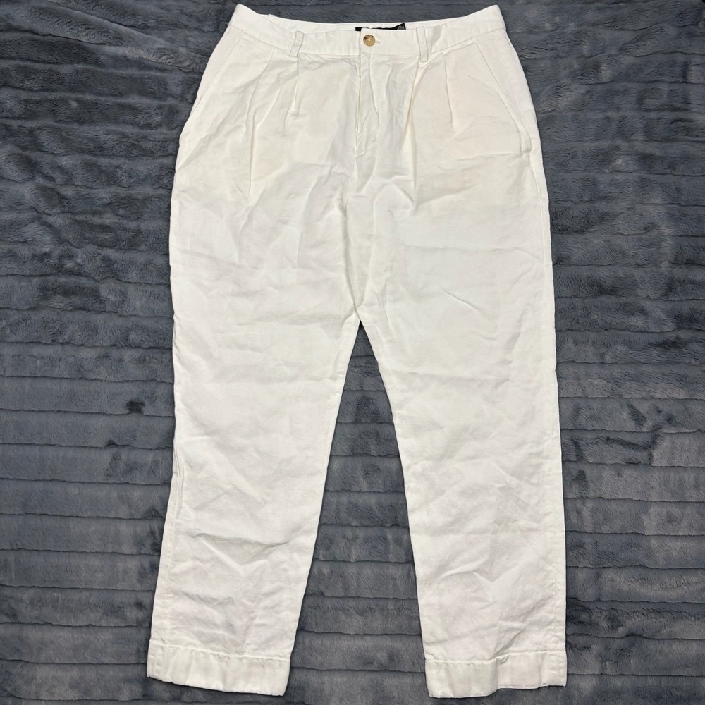 Lauren Ralph Lauren White Pleated Linen Blend Trousers Womens 10 Straight Leg